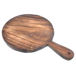 Round serving platter with handle Siris wood 25cm diameter 11cm handle