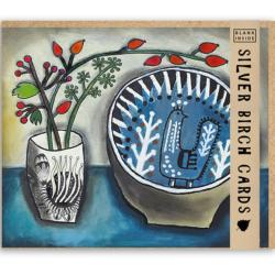 Greetings Card, Bird Dish and Hedgerow Posy, 17x14xm