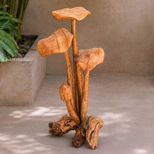 Hand-Carved Four Toadstool Sculpture (36cm)