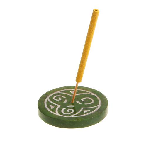 Incense holder, soapstone, Celtic green