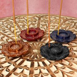 Incense holder ashcatcher soapstone lotus shape brown 6.5cm