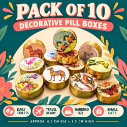 Set of 10 Pill Boxes Assorted Designs Retro