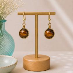 Earrings single drop tiger's eye