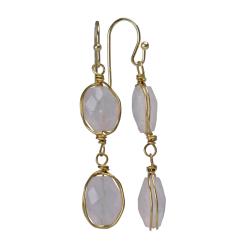 Earrings double drop rose quartz