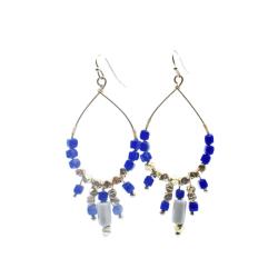 Earrings Dangling Blue and Gold Colour Beads