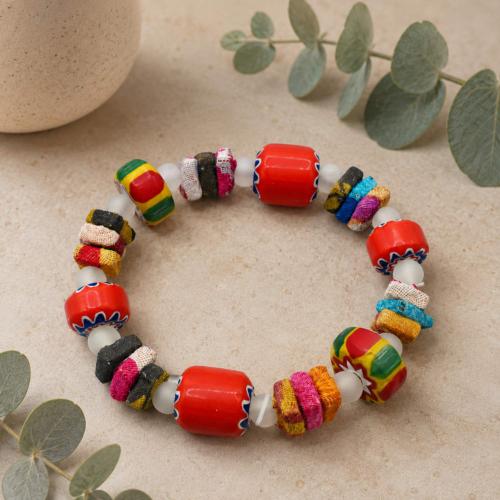 Bracelet Ceramic Handpainted Assorted Shapes Red + Multi