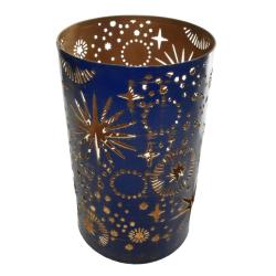 Metal Die Cut Candle Holder, Stars Blue & Gold, 16.5cm height