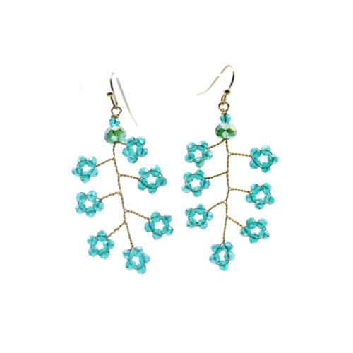 Earrings Delicate 7 Sparkling Green Flowers