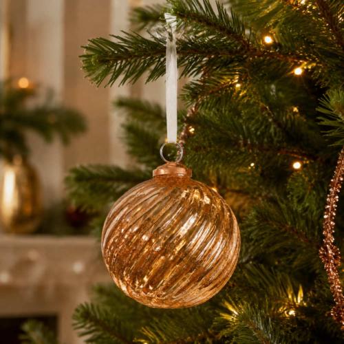 Glass Bauble Round Swirly Pattern 10cm Copper Colour