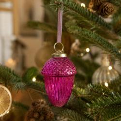 Hanging Tree Decoration Glass Acorn Pink
