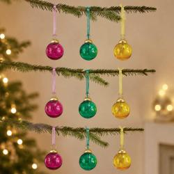 Box of 9 Glass Tree Decorations Round - Assorted Colours
