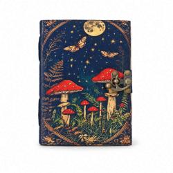 Leather notebook mushroom design, 6 x 8 inches