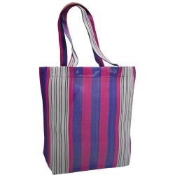 Shopper recycled plastic cement bags, pink blue stripes 38x40x12cm