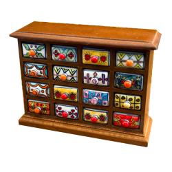 Mini Chest Mango Wood 16 Ceramic Drawers 23x7x17cm