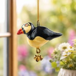 Hanging Bird Decoration Puffin, Recycled Plastic
