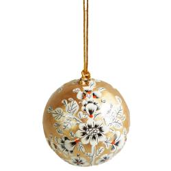 Hanging bauble, flowers on gold, papier maché