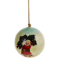 Hanging bauble, Santa with tree, papier maché