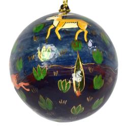 Hanging decoration, woodland animals on bauble, papier mâché 8cm