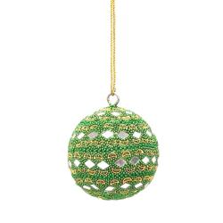 Bauble Beaded With Mirrors Green 7cm