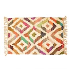 Dhurrie rug, recycled cotton & polyester diamonds design handwoven 60x90cm