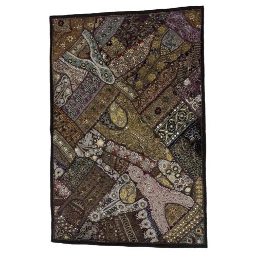 Wall Hanging Patchwork Heavily Embroidered Brown