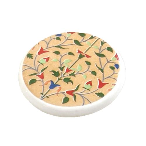 Single Ceramic Coaster Flowers on Light Brown