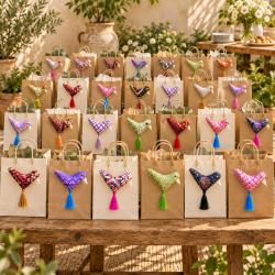 36 Hanging Decorations Recycled Textile, Bird Assorted