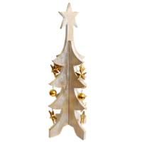 Christmas tree, wood with stars and baubles, white 40cm