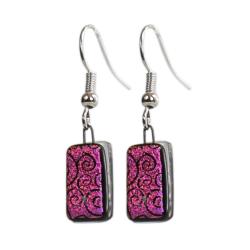 Earrings, glass ‘Expansion II’ short dangle purple spirals 1.3 x 0.7cms