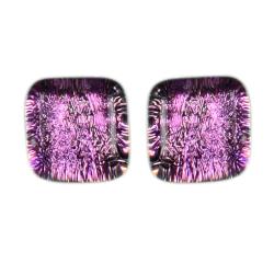 Ear studs, glass ‘Majen Aros Dichroic’ square pink 0.7 x 0.7cms
