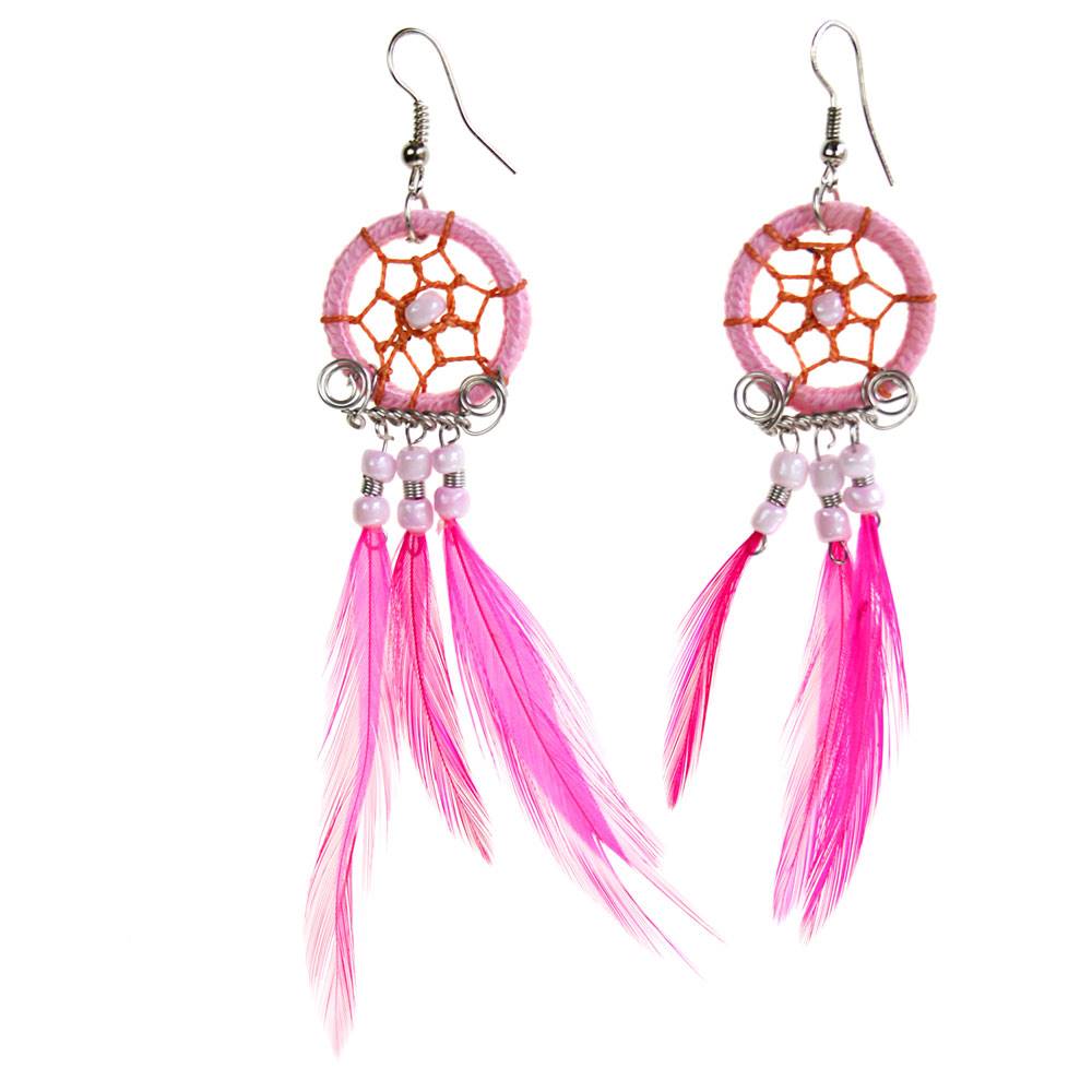 Dreamcatcher earrings, pink