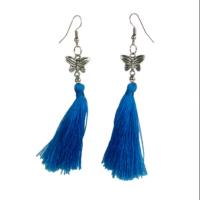 Earrings with tassel, butterfly, turquoise