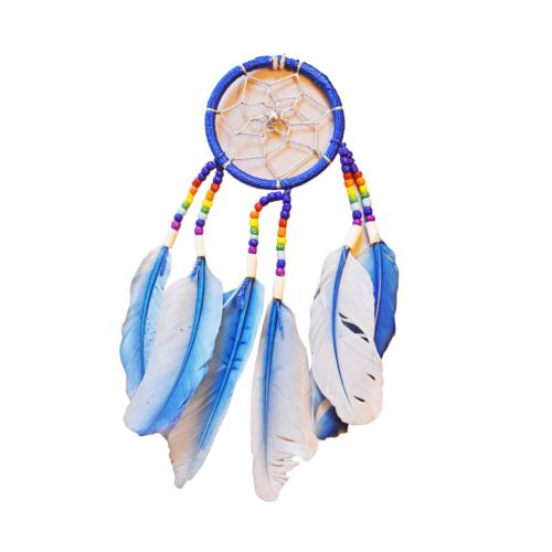 Dreamcatcher Multicoloured Beads Blue Feathers 6cm diameter