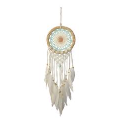 Dreamcatcher on bamboo frame, 17cm diameter green white brown