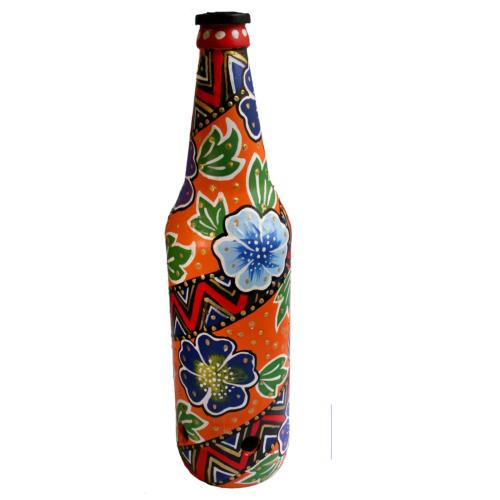 Incense Burner Bottle Painted Flowers On Orange shared earth