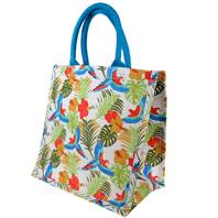 Jute shopping bag, square, tropical forest
