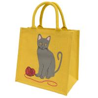 Jute shopping bag, cat and wool
