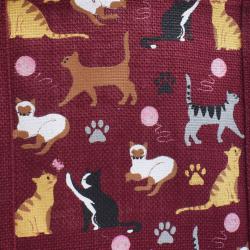 Jute shopping bag, small, Cats burgundy 20x25cm