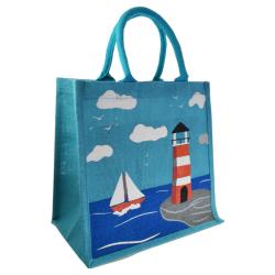 Jute shopping bag, Lighthouse and Yacht 30x30cm
