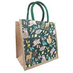 Jute shopping bag, square, Woodland Animals