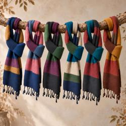 Scarf stripes, mixed textiles,150 x 32cm, assorted colours