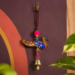  Peacock Hanging with Bell Recycled Plastic Brown Blue
