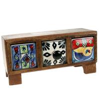 Wooden mini chest, 3 ceramic drawers