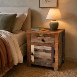Bedside Cabinet Retro Recycled Wood