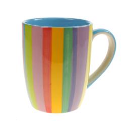 Rainbow mug, vertical stripes, blue inner