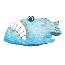 Piranha with 6 Nail Teeth Albesia Wood 26x2x14cm