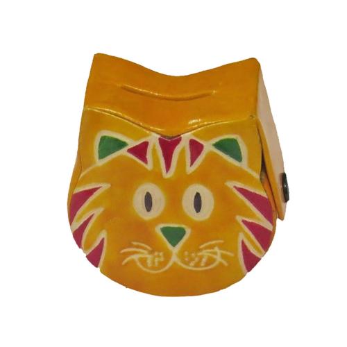 Moneybox Leather, Cat Yellow 8.5 x 8 x 4.5cm