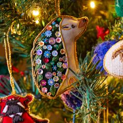 Hanging decoration, embroidered velvet, hedgehog