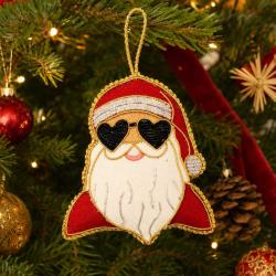 Hanging Decoration Embroidered Santa with Heart Sunglasses