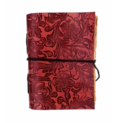 Notebook Leather Bound Floral Red 13 x 18cm